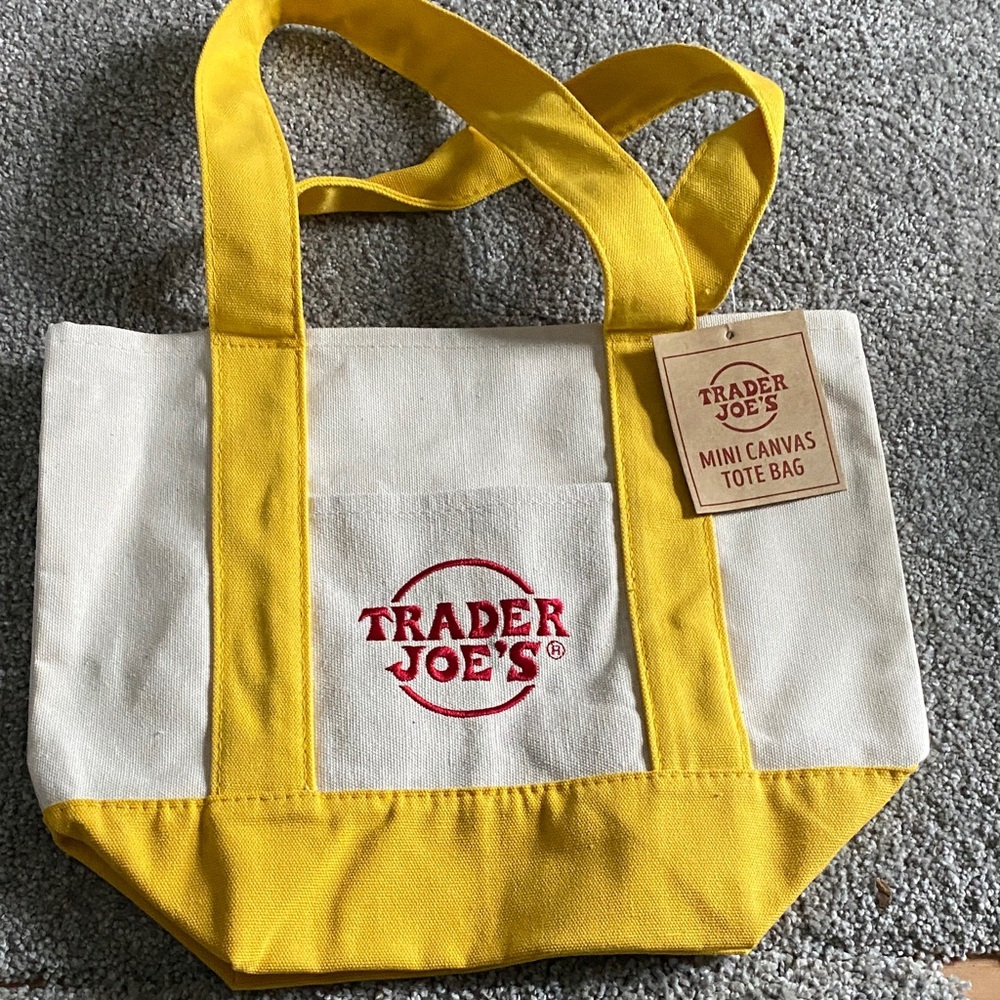 Trader Joe's Yellow and Cream Canvas Tote Bag